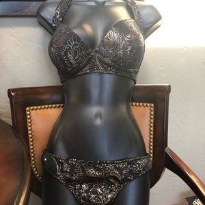 Brand New Metallic Black and Gold Bikini